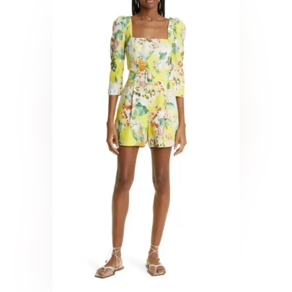 Cara Cara Yellow Floral Square-Neck Midi Dress